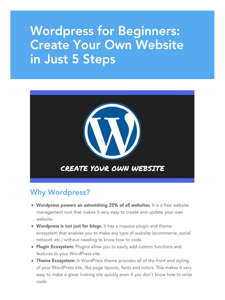 (Bonus PDF) Wordpress - Create A Your Own Website in 5 Steps | PDF