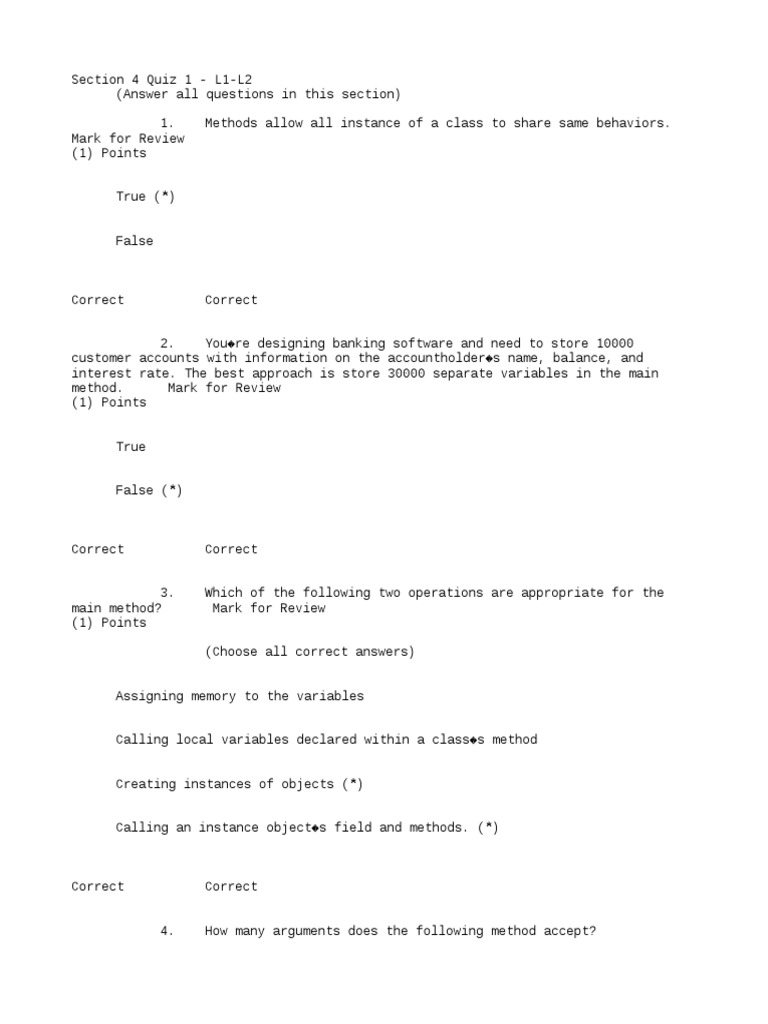 Quiz4 1 | PDF | Class (Computer Programming) | Method (Computer ...