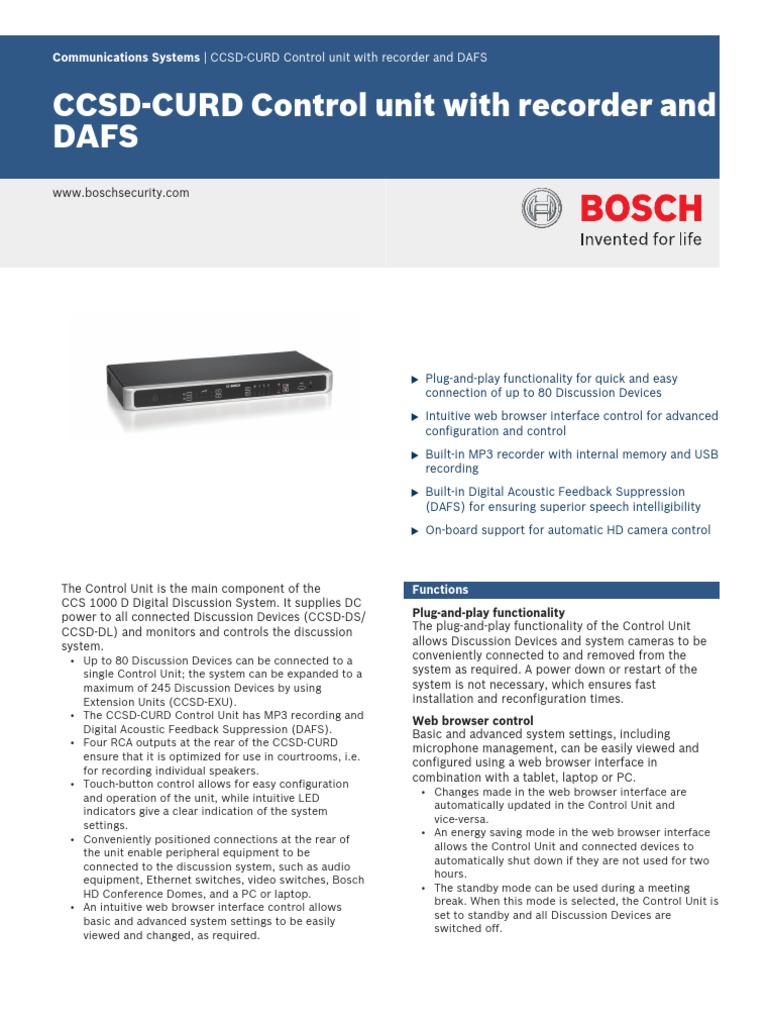 Communications Systems CCSDCURD Control Unit With Recorder and DAFS