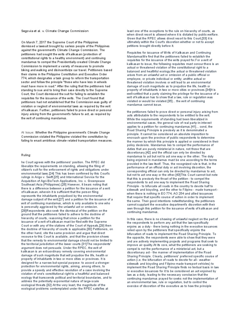 Writ of Kalikasan Cases PDF Mandamus Environmental Impact Assessment