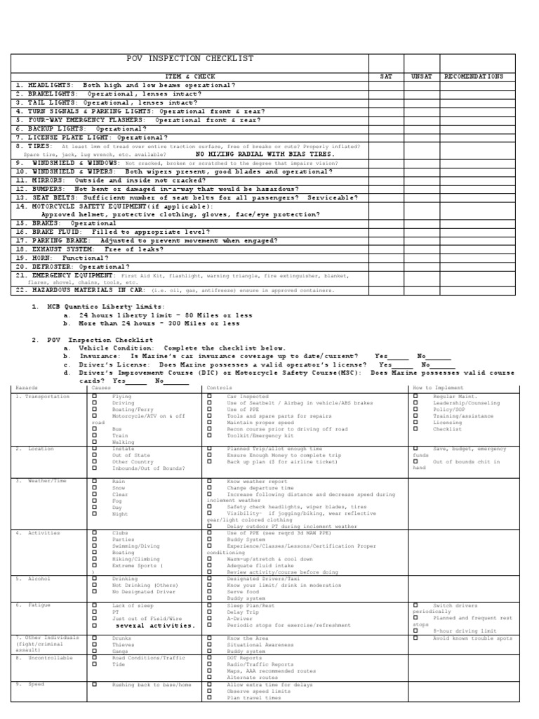 Pov Checklist | PDF | Tire | Transport