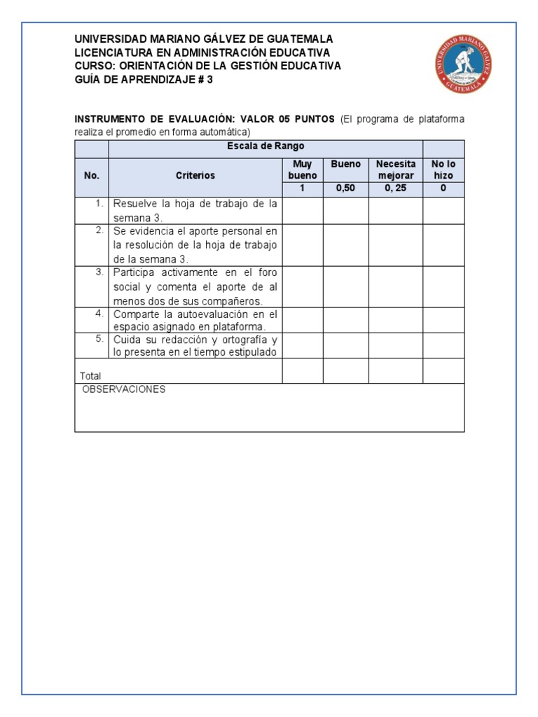 Escala de Rango y Autoevaluación S3 OGE | PDF