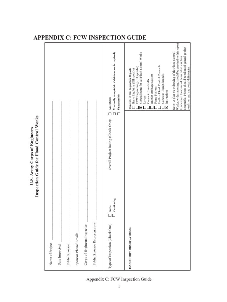 USACE Dam Inspection Guideline Checklist PDF Levee Flood