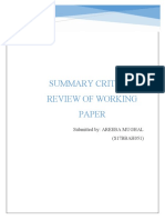 Summary Critical Review of Working Paper: Submitted By: AREEBA MUGHAL (S17BBAH051)
