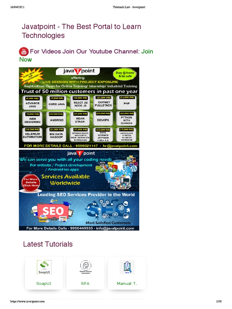 Tutorials List - Javatpoint | PDF | Ajax (Programming) | J Query