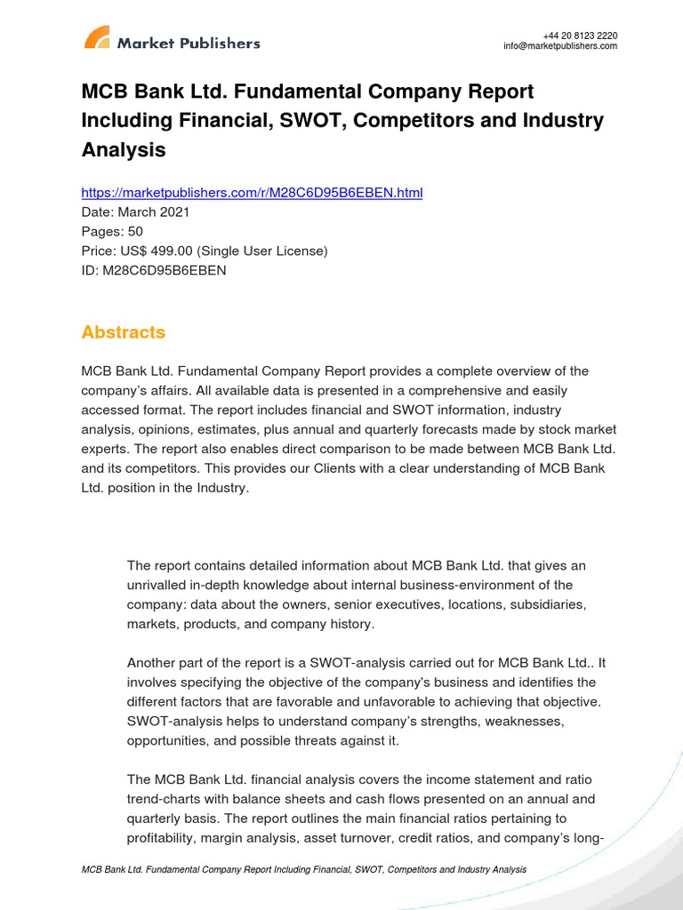 MCB Bank SWOT and Financial Overview | PDF | Swot Analysis | Banks