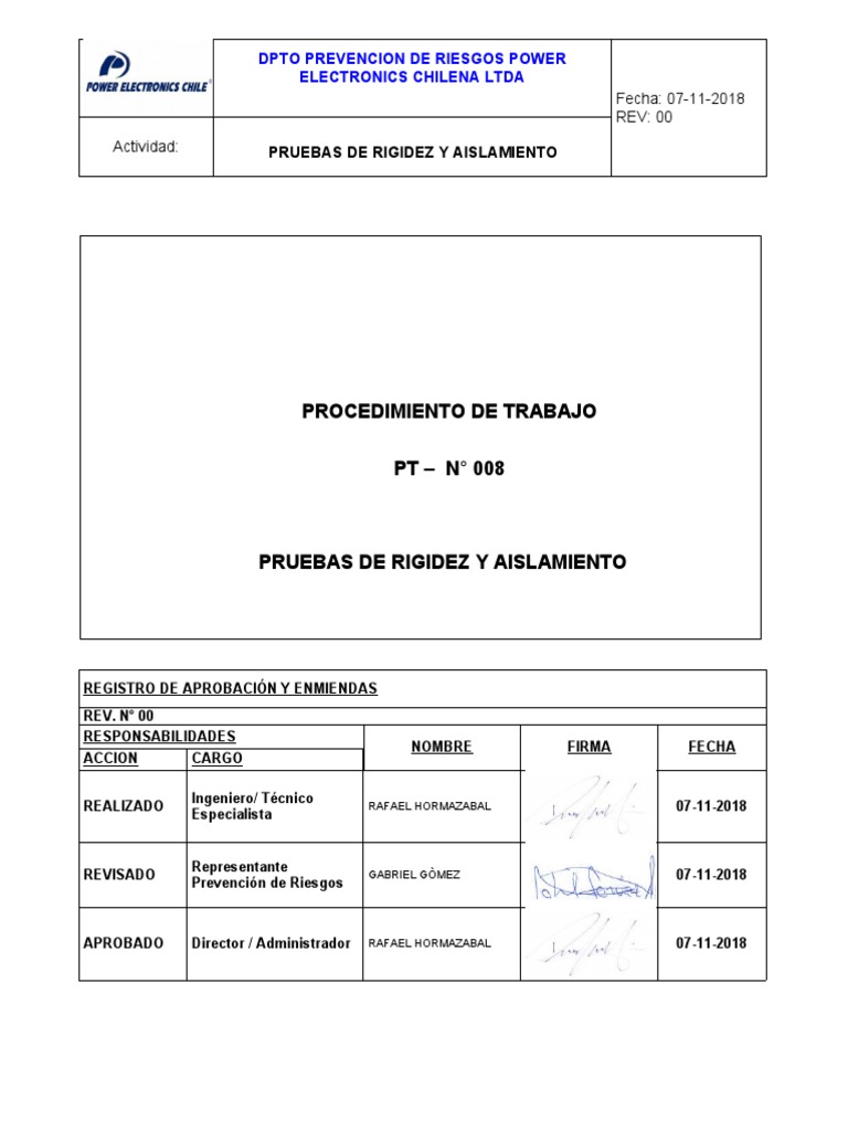 PTS 008 Pruebas de Rigidez y Aislamiento AES GENER 2018 PDF