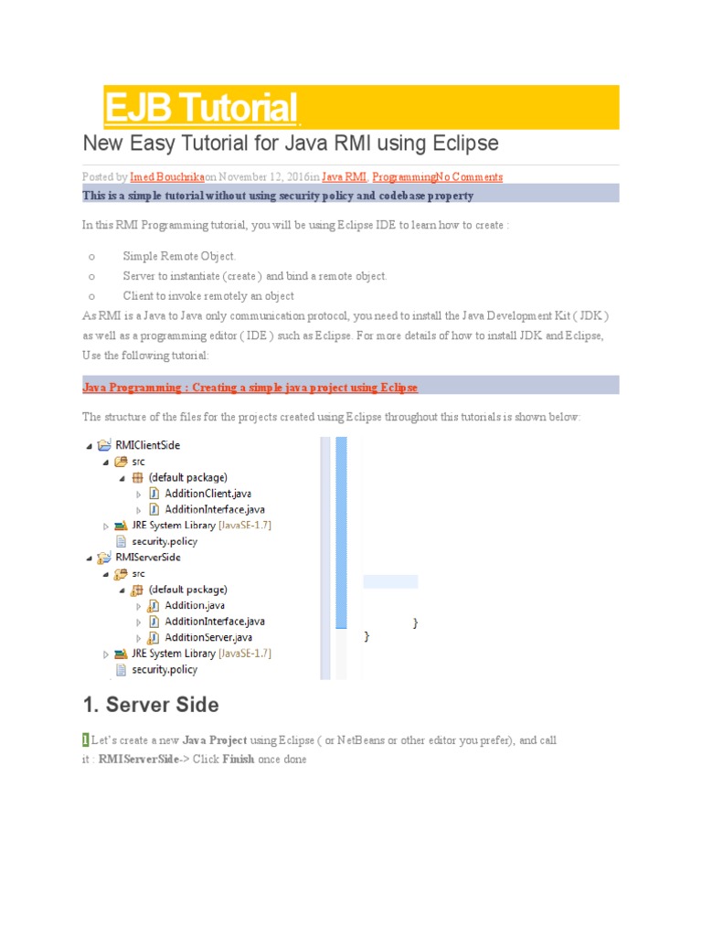 EJB Tutorial: New Easy Tutorial For Java RMI Using Eclipse | Download ...