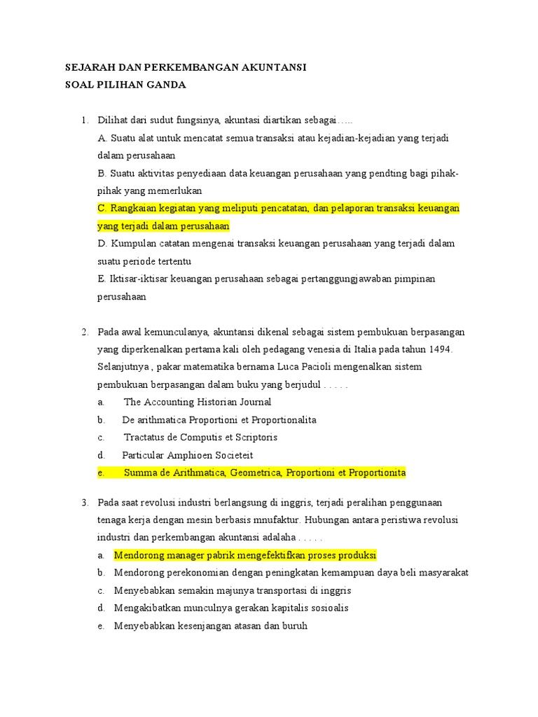 Soal Pilihan Ganda Sejarah Dan Perkembangan Akuntansi Pdf