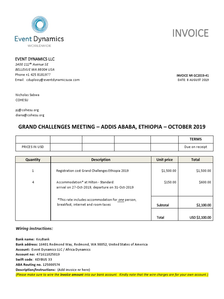 Invoice for Grand Challenges 2019 | PDF