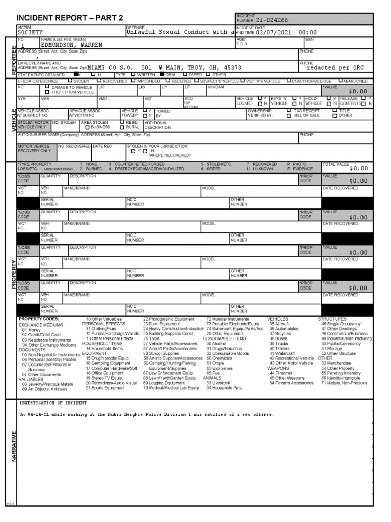 Ohio Uniform Incident Report Part 2 PDF