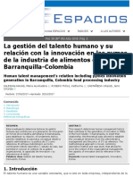 Articulo La Gestión de Talento Humano y Su Relación Con La Innovación en Las Pymes de La Industria de Alimentos en Barranquilla-Colombia