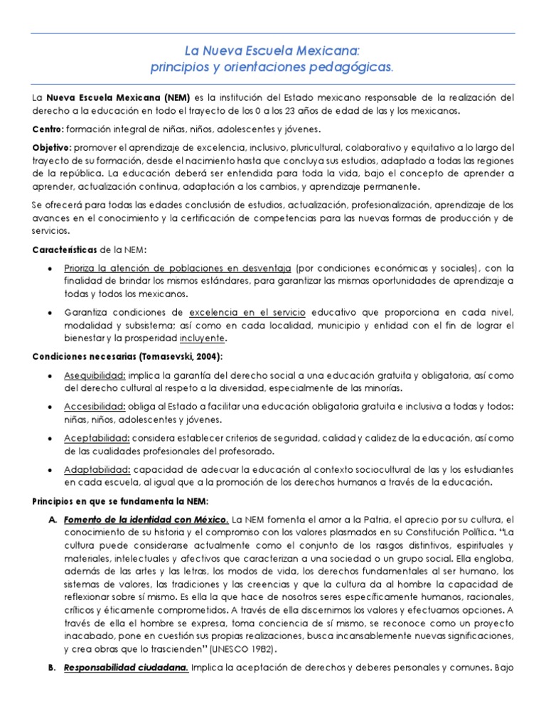Principios de la Nueva Escuela Mexicana | PDF | Interculturalidad ...