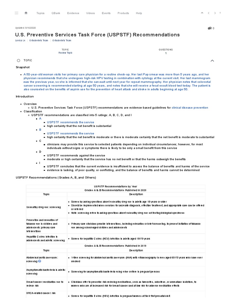 U.S. Preventive Services Task Force (USPSTF) Stats Medbullets Step 2 3
