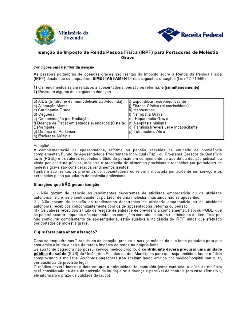 Folheto Explicativo Sobre Isencao de Irpf Por Molestia Grave | PDF ...