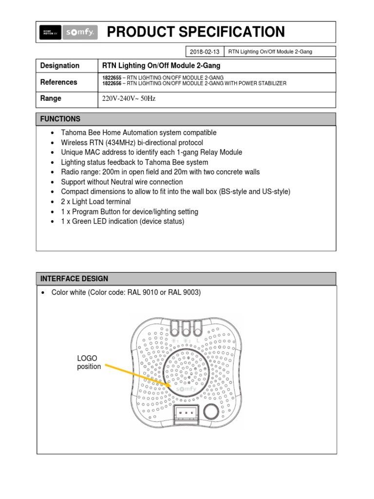 RTN Lighting OnOff Module 2-Gang - Product Specification | PDF | Switch ...