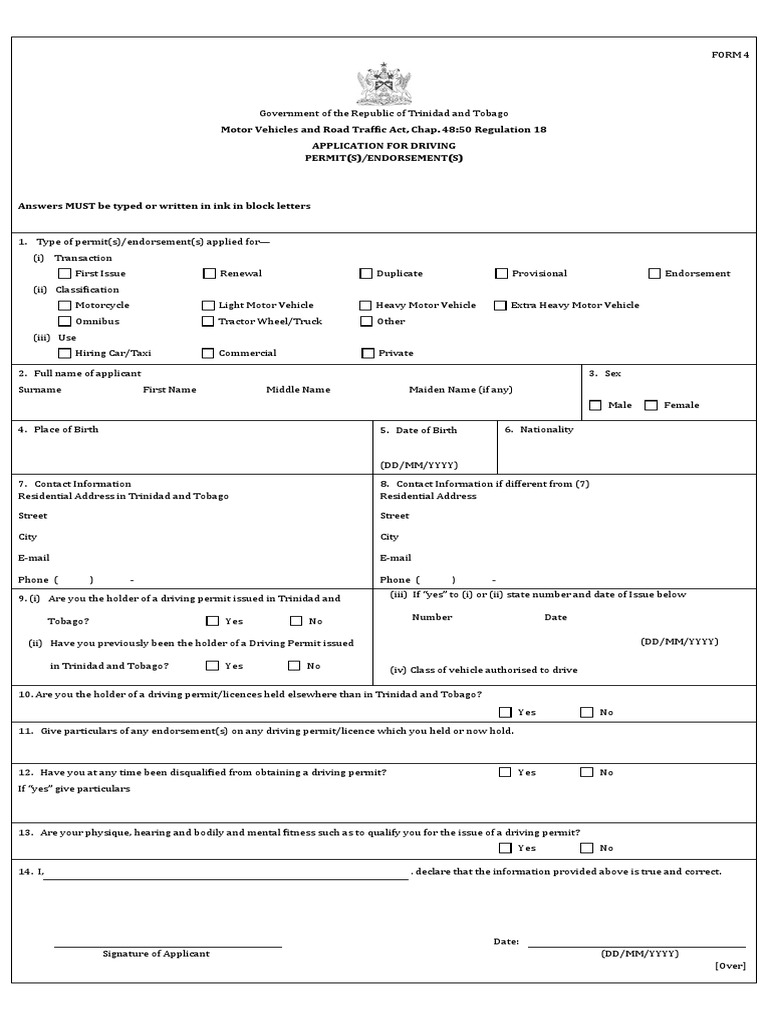 Application for Driving Permit(s)/Endorsement(s) Form 4 PDF