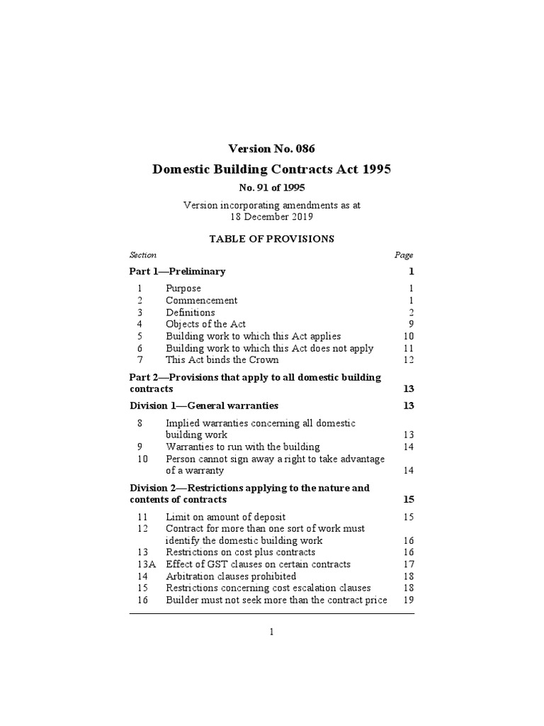 Domestic Building Contracts Act 1995 Download Free PDF Breach Of
