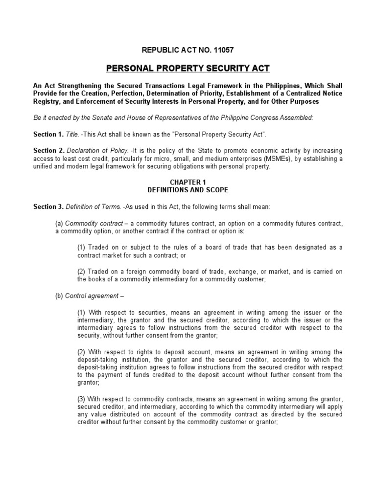 Personal Property Security Act Overview | PDF | Security Interest ...