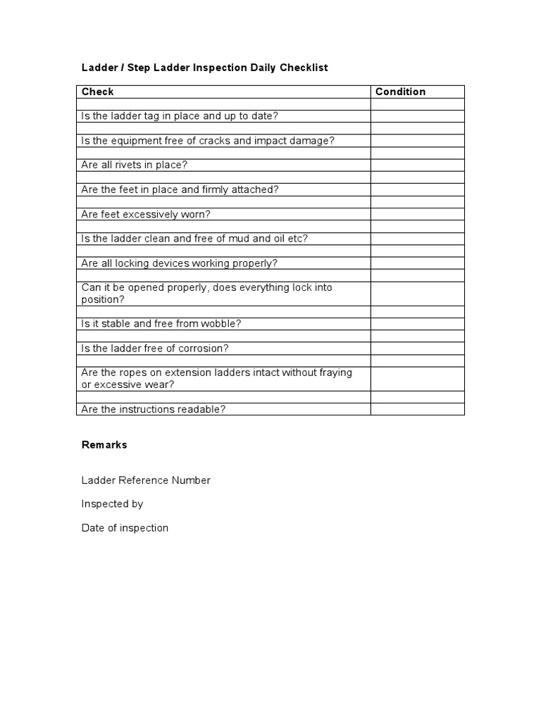 Daily Ladder Inspection Checklist | PDF
