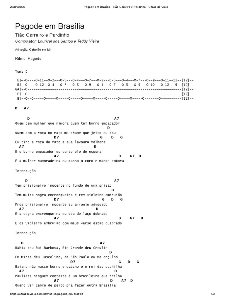 Pagode em Brasília - Tião Carreiro e Pardinho - Cifras de Viola | PDF ...