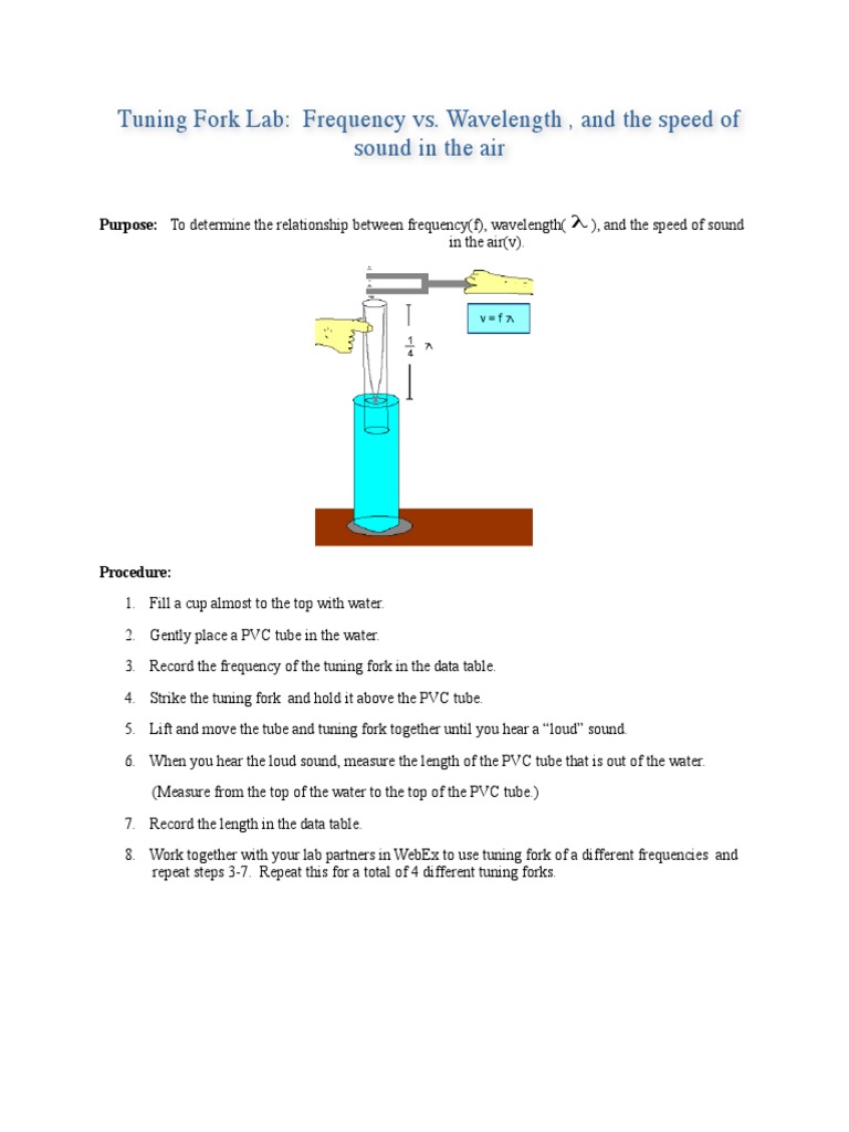 Tuning Fork Lab PDF Frequency Wavelength
