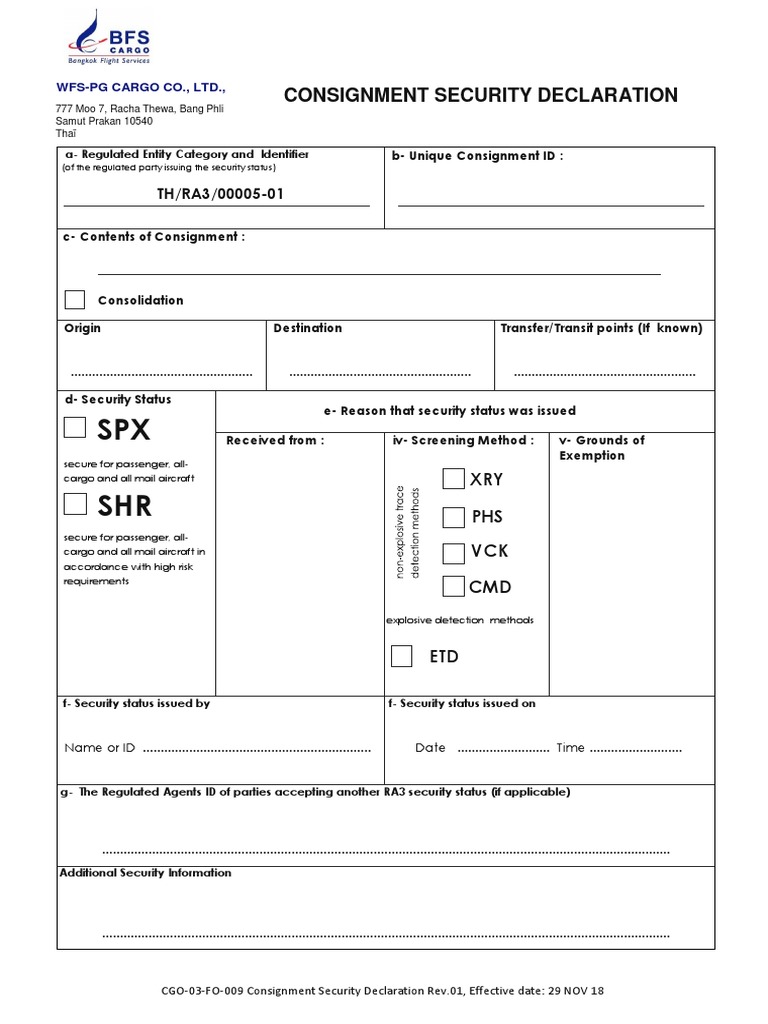 SPX SHR Consignment Security Declaration PDF Business Transport