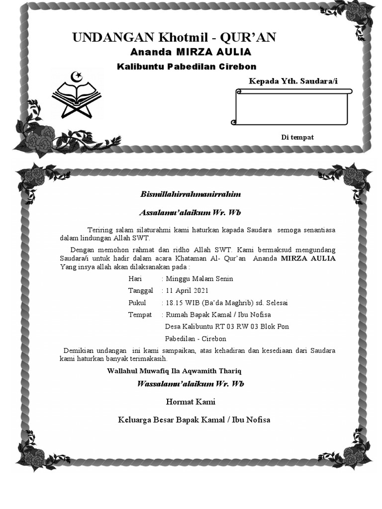 Undangan Khotmil Qur'an A4 | PDF