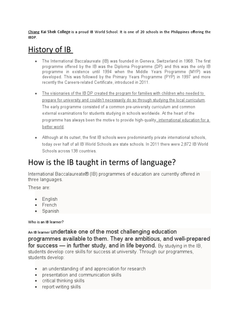 International School History - MYP History