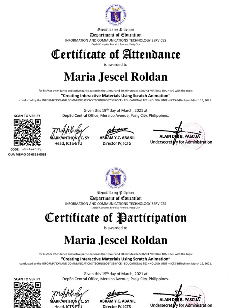 Creating Interactive Materials Using Scratch Animation - Certificates | PDF