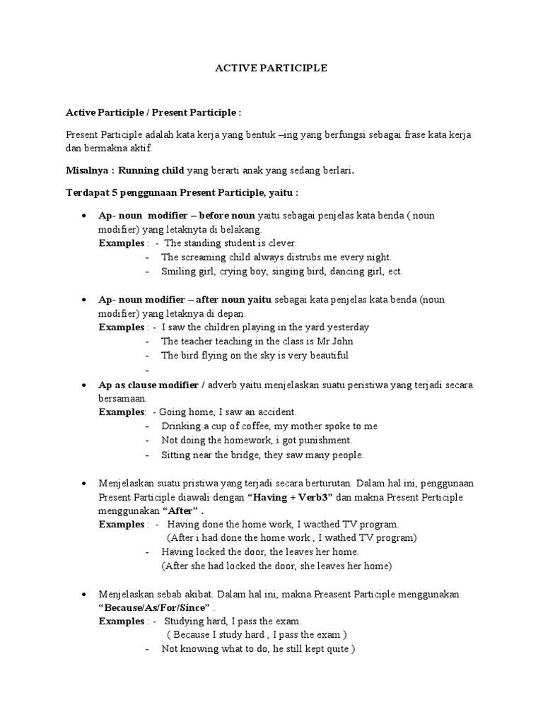 Pengertian dan Penggunaan Active Participle | PDF | Seni & Disiplin Bahasa
