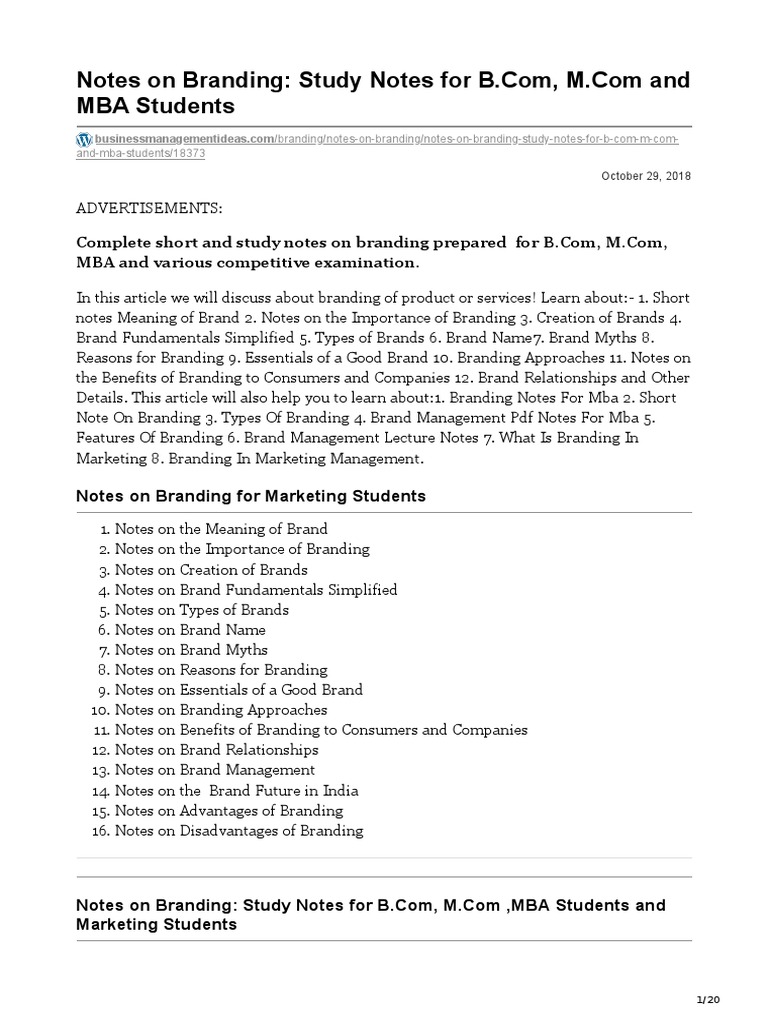 Branding Study Notes for B.Com & M.Com | PDF | Brand | Brand Management