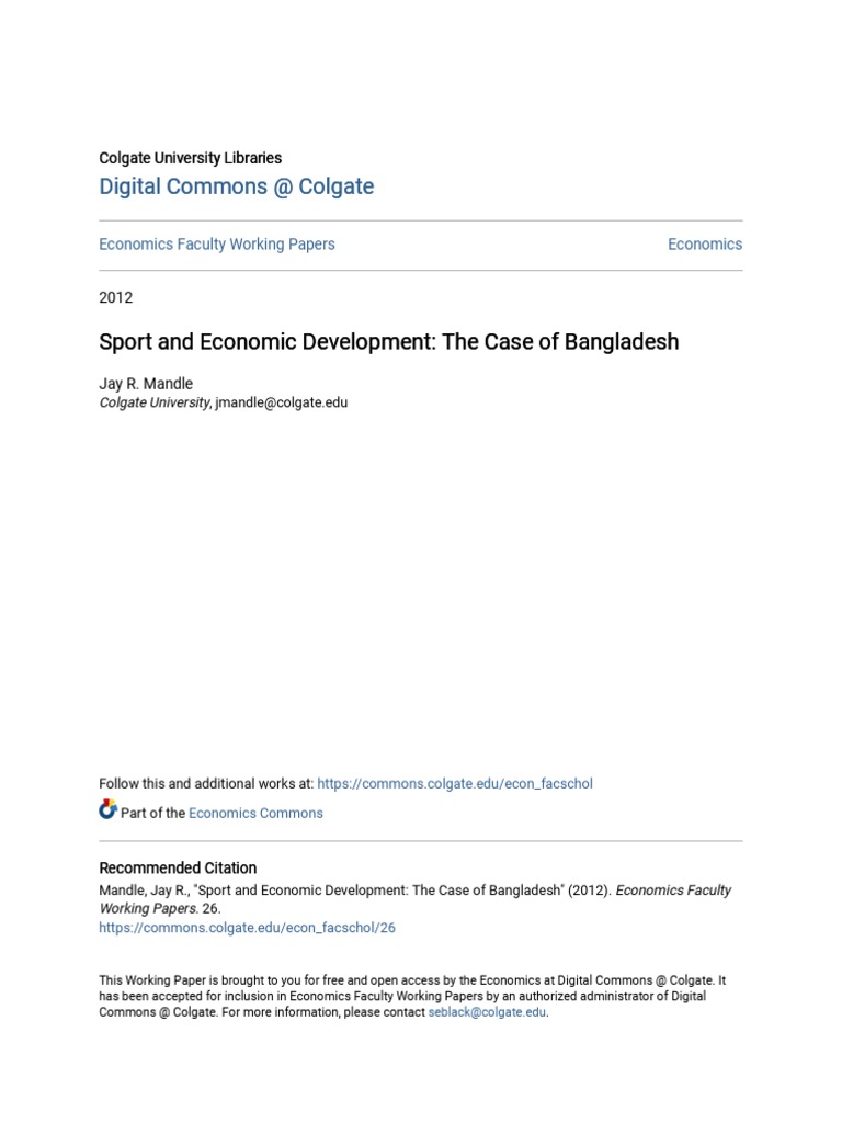 Sport and Economic Development in Bangladesh | PDF | Woman | Workforce