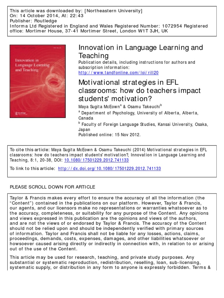 EFL Motivation: Teacher Strategies | PDF | English As A Second Or ...