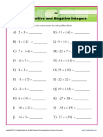 Adding Positive and Negative Integers: Write The Correct Answer For Each Problem Below