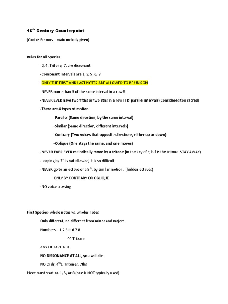 16th Century Counterpoint Rules | PDF