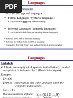 Introduction To Languages There Are Two Types of Languages Formal Languages (Syntactic Languages)