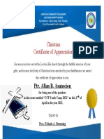Christian Certificate of Appreciation: Ptr. Allan B. Asunscion
