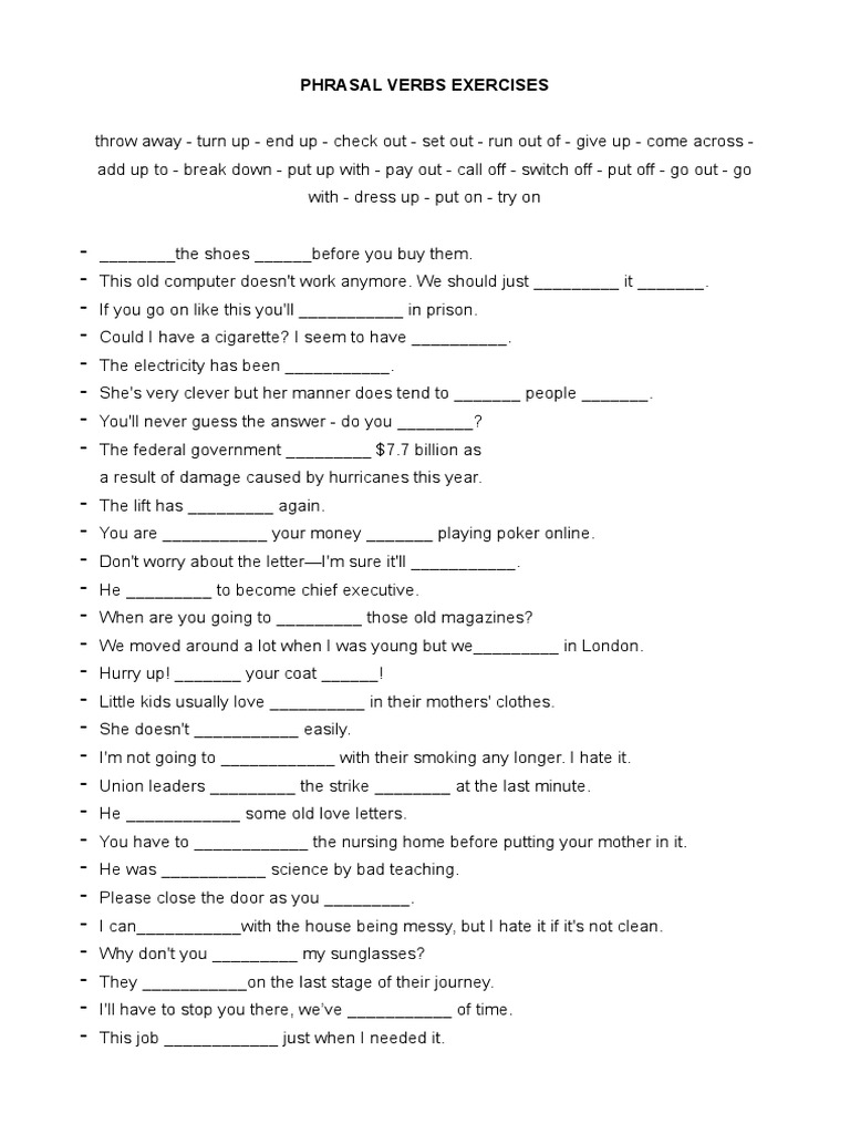 Ejercicio de Phrasal Verbs | PDF