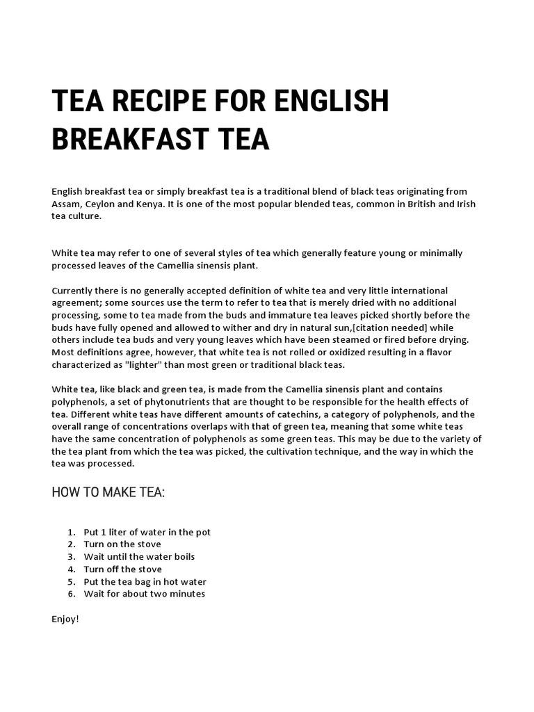 English Breakfast Tea Brewing Guide | PDF | Tea | Hot Drinks