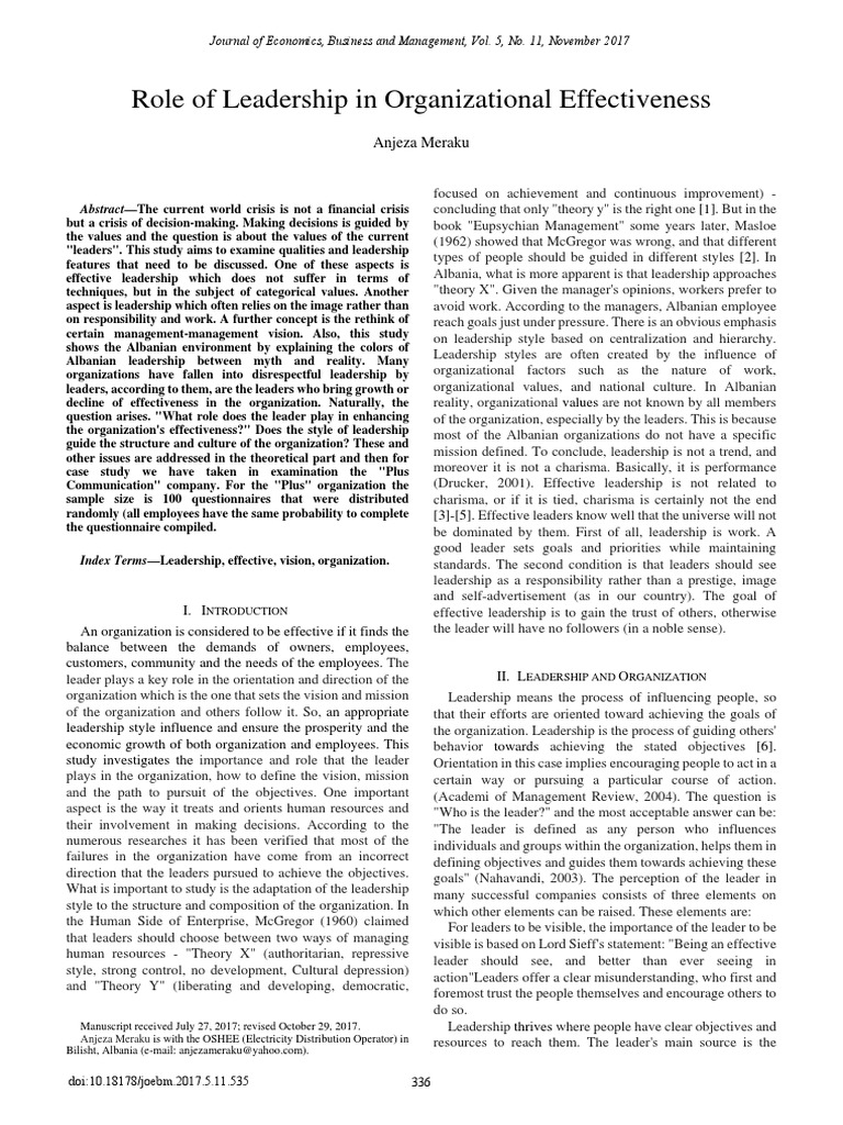 Role of Leadership in Organizational Effectiveness: Anjeza Meraku | PDF ...