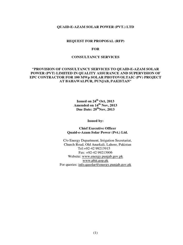 RFP for Consultancy Services at QASolar | PDF | Consultant | Request ...
