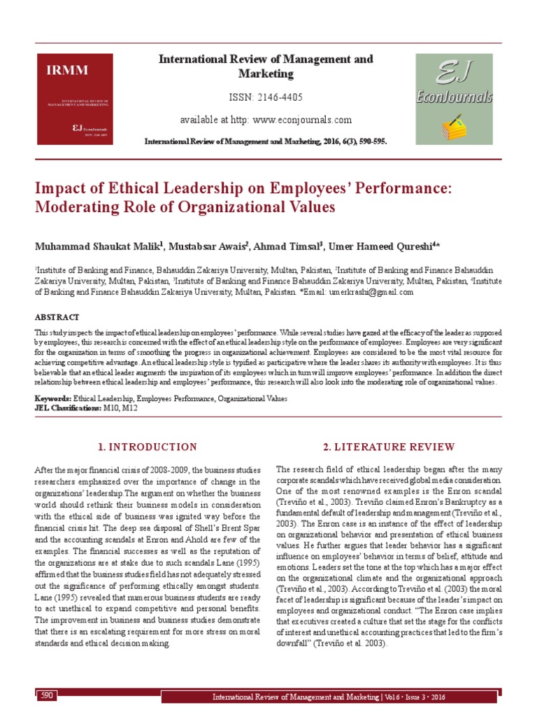 Ethical Leadership's Impact on Performance | PDF | Leadership | Value ...