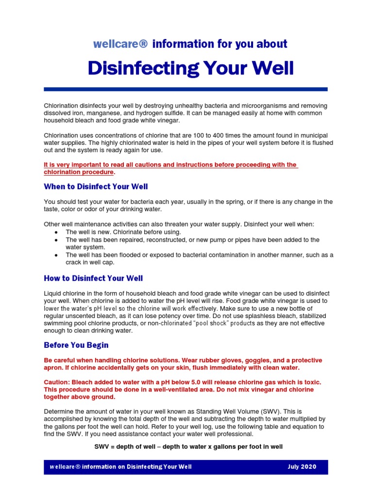 Disinfecting Your Well PDF Bleach Disinfectant