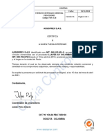 Certificación Comercial - Llaves Avenida Colombia Sas