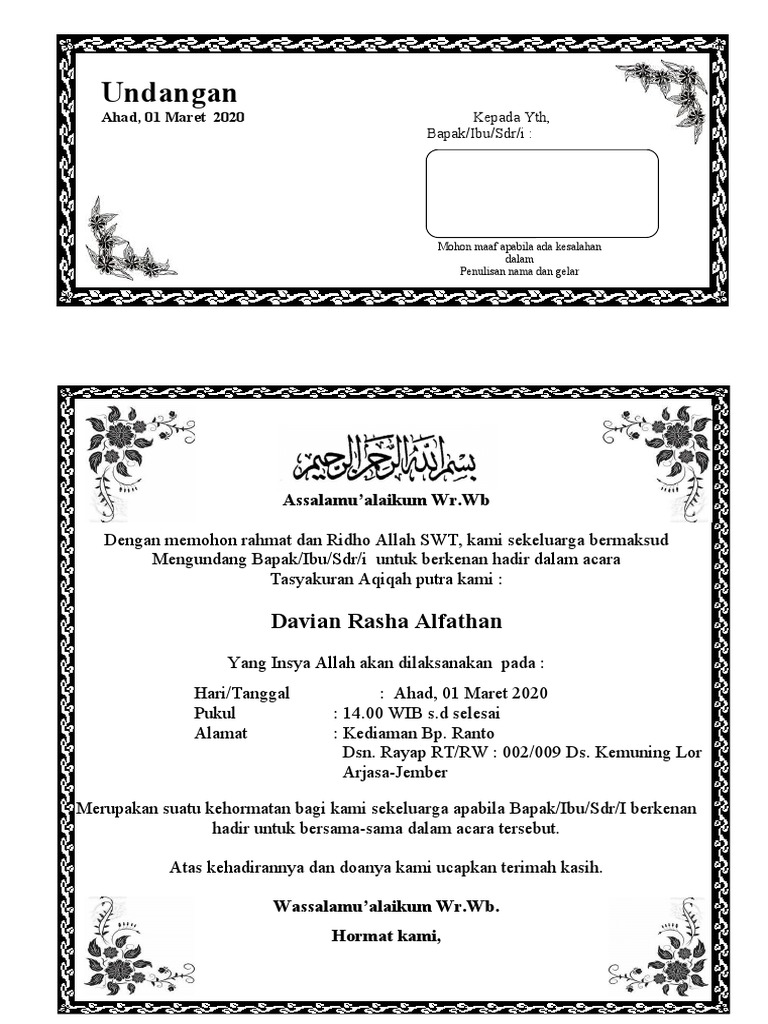 Contoh Undangan Aqiqah 1 | PDF