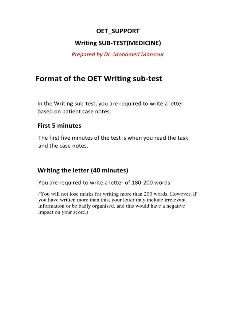 OET Writing Test Guide for Medicine | PDF | Verb | Grammar