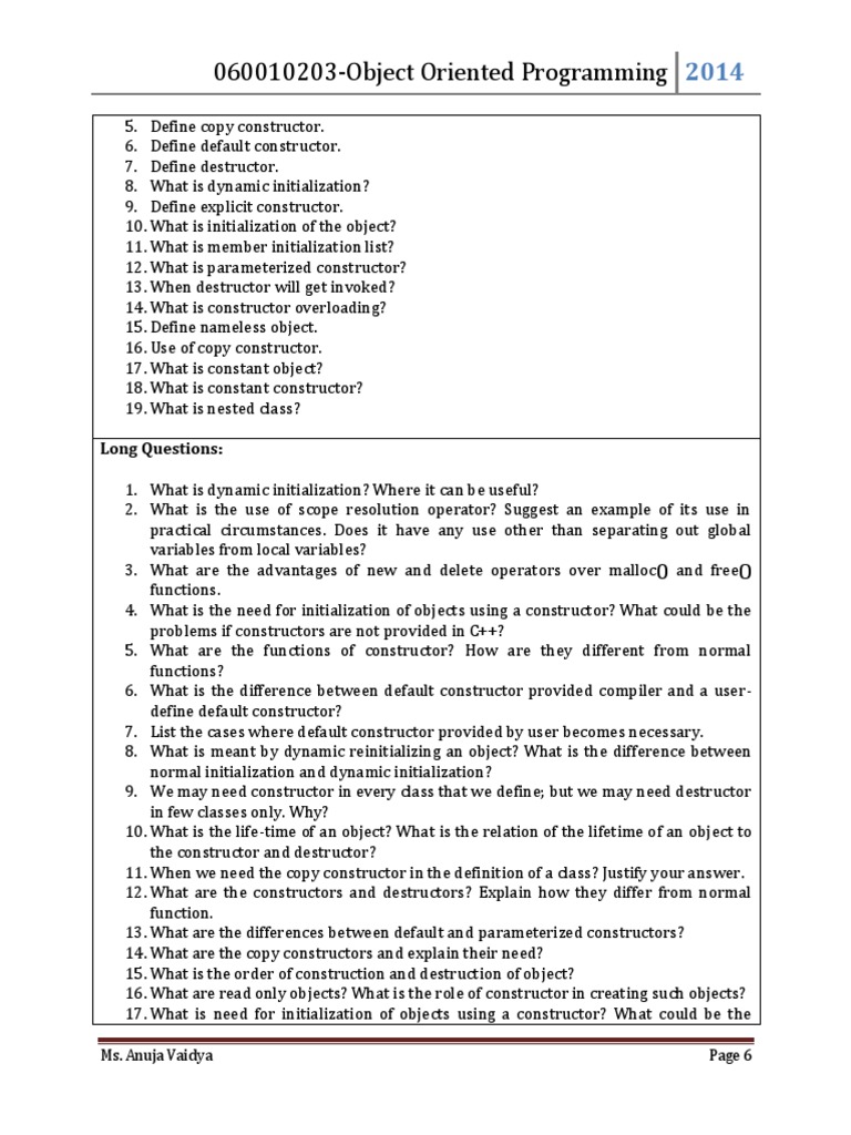 060010203-Object Oriented Programming: Long Questions | PDF ...
