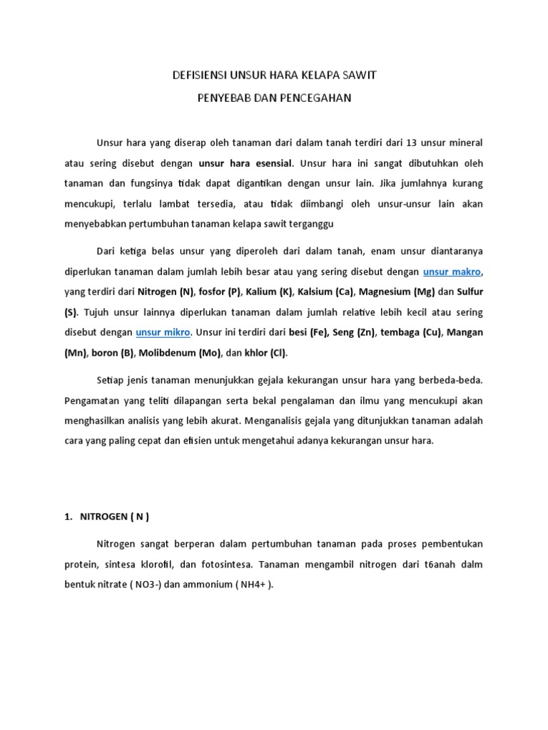 Defisiensi Unsur Hara Kelapa Sawit | PDF