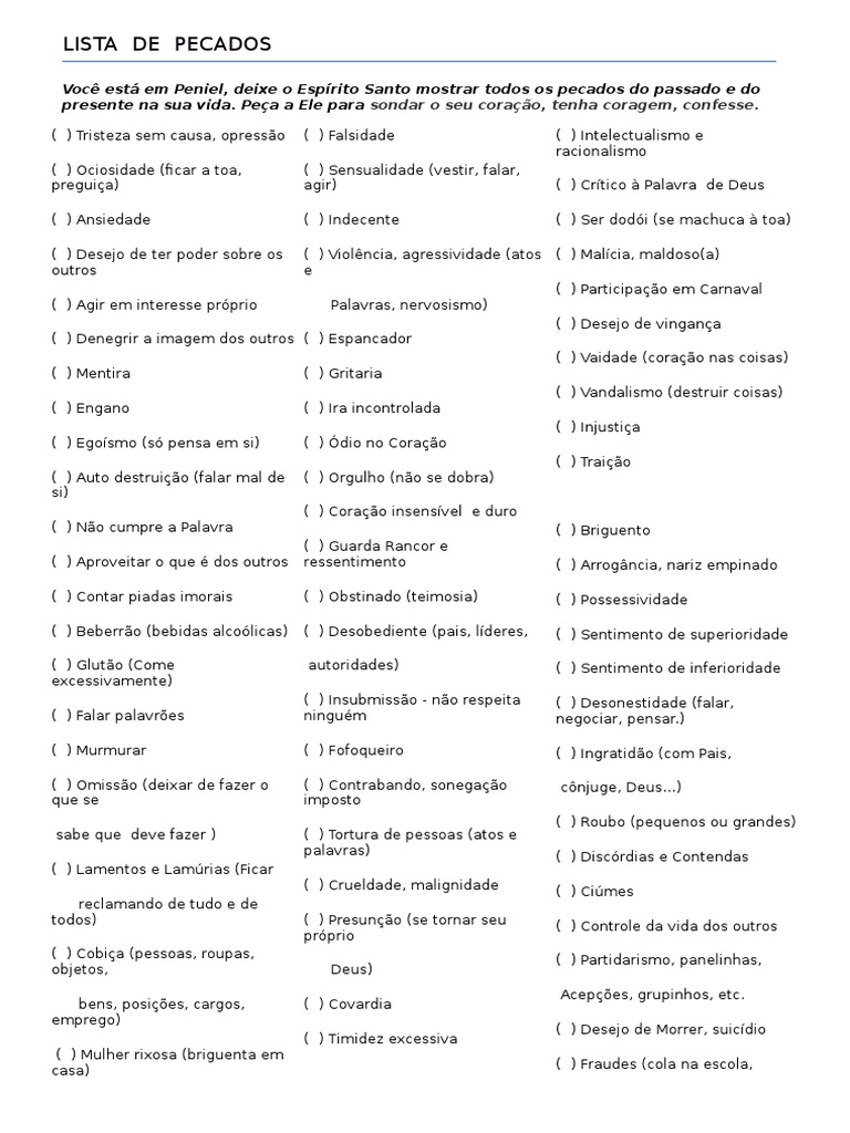 Lista de Pecados | PDF | Sexo | Religião e crença